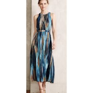 Anthropologie Paper Crown Rivier Blue Multicolor Maxi Dress Size 0 Sleeveless